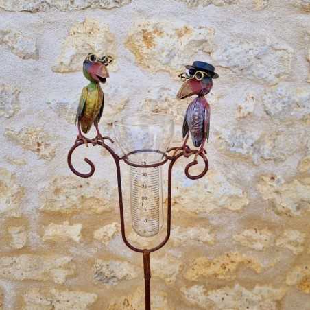 Pluviomètre corbeaux décoration de jardin gradué 129 cm vue proche