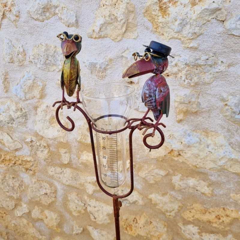 Pluviomètre corbeaux décoration de jardin gradué 129 cm vue de profil