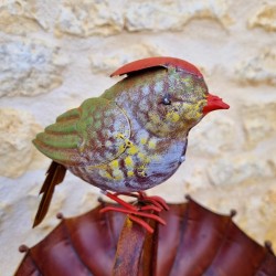 Mangeoire style parapluie sur pic métal avec oiseau décoratif vert