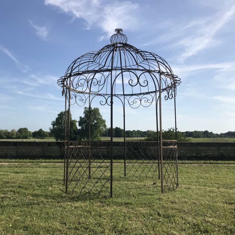 Gloriette pergola kiosque en fer de jardin marron