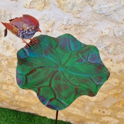 Mangeoire coupelle a eau pour oiseau de jardin en métal 135x38 vue du dessus