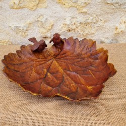 Mangeoire en forme de feuille couleur rouille patiné jaune