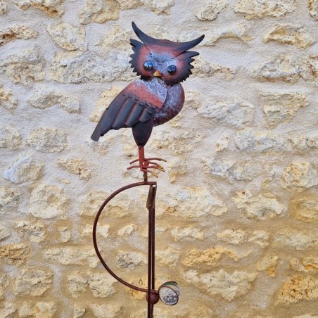 Balancier décoratif de jardin en fer motif chouette coloré