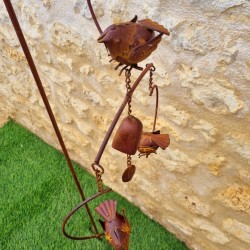 Pic de jardin décoratif, carillon, balancier en fer oiseaux vue des détail