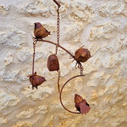 Pic de jardin décoratif, carillon, balancier en fer oiseaux vue des cloches 