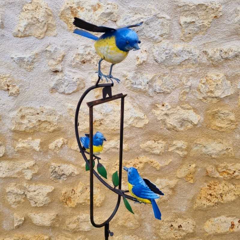 Mobile Balancier de Jardin en Métal Motif Oiseaux mésange bleue Hauteur 130 cm