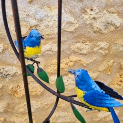 Mobile Balancier de Jardin en Métal Motif Oiseaux mésange bleue Hauteur 130 cm vue des oisillons