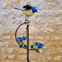 Mobile Balancier de Jardin en Métal Motif Oiseaux mésange bleue Hauteur 130 cm vue de coté 