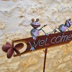 Pic, tuteur décoratif de jardin welcome grenouille