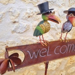 Pic, tuteur décoratif de jardin welcome corbeau colorés