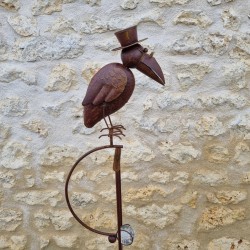 Mobile de jardin en fer à balancier motif corbeau tuteur tige a planter équilibré