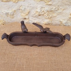 Bain d'oiseaux en fonte ovale à poser marron patiné noir motif 2 oiseaux