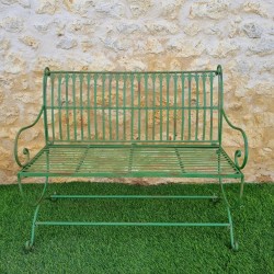 Banc de jardin fer forgé patiné vert antique confortable