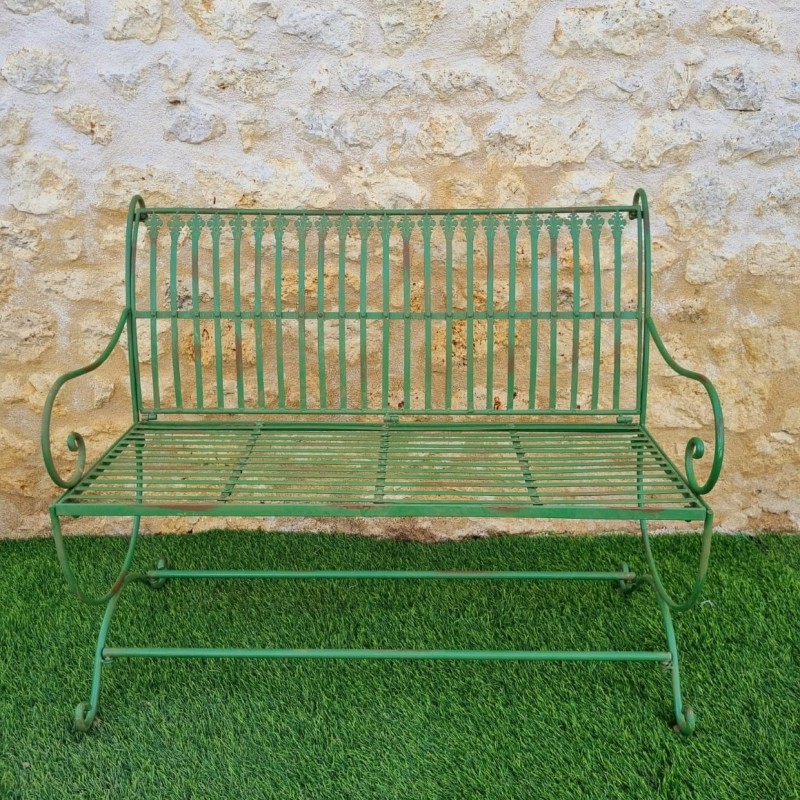 Banc de jardin fer forgé patiné vert antique confortable