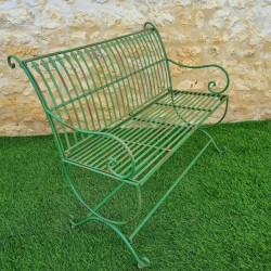 Banc de jardin fer forgé patiné vert antique confortable