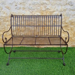 Banc de jardin fer forgé patiné marron antique confortable