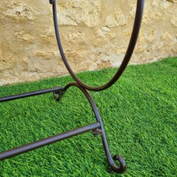 Banc de jardin fer forgé patiné marron antique confortable