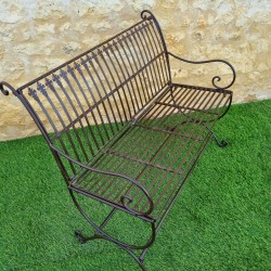 Banc de jardin fer forgé patiné marron antique confortable