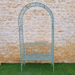 Banc arche de jardin fer forgé patiné vert antique confortable