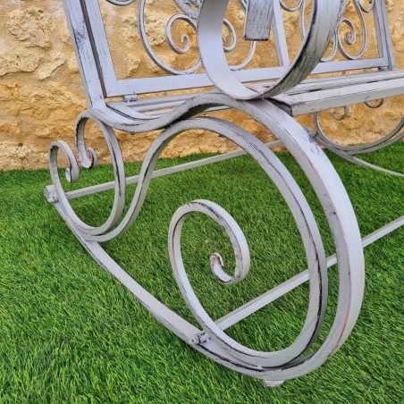 Rocking-chair , banc à bascule deux places en fer et fonte patinée gris vieilli