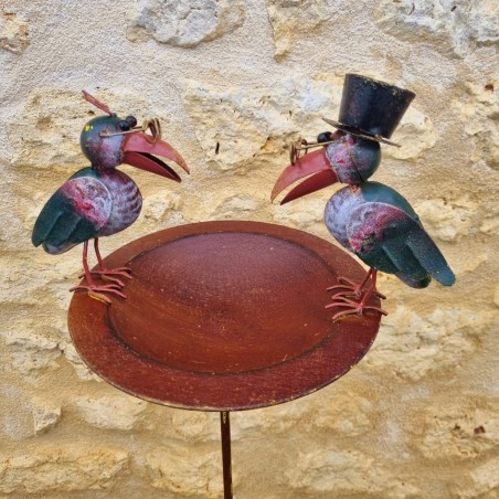 Bain d'oiseaux , mangeoire à graine corbeaux colorés déco de jardin métal 110 cm 34,90 € LEZARD DU JARDIN