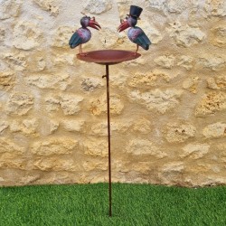 Bain d'oiseaux , mangeoire à graine corbeaux colorés déco de jardin métal 110 cm 34,90 € LEZARD DU JARDIN