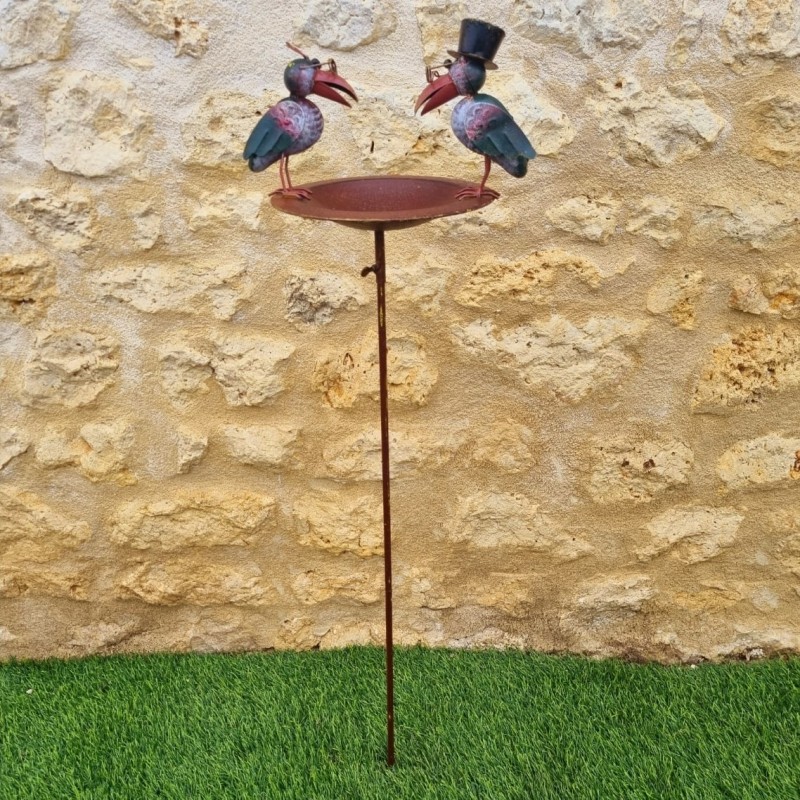 Bain d'oiseaux , mangeoire à graine corbeaux colorés déco de jardin métal 110 cm 34,90 € LEZARD DU JARDIN