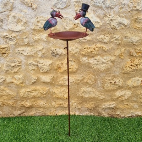 Bain d'oiseaux , mangeoire à graine corbeaux colorés déco de jardin métal 110 cm 34,90 € LEZARD DU JARDIN