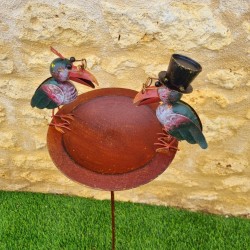 Bain d'oiseaux , mangeoire à graine corbeaux colorés déco de jardin métal 110 cm 34,90 € LEZARD DU JARDIN