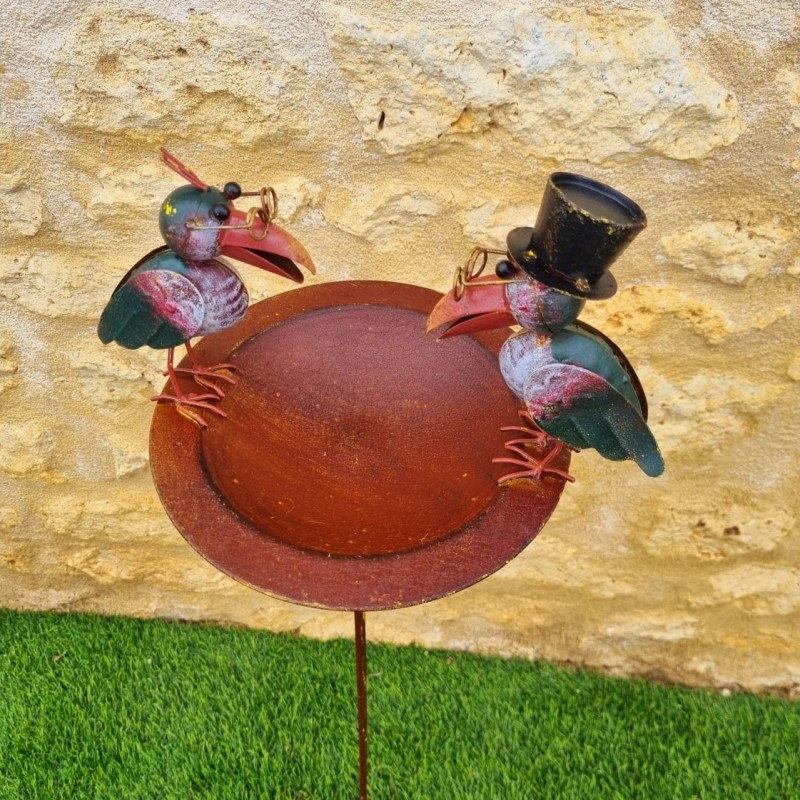 Bain d'oiseaux , mangeoire à graine corbeaux colorés déco de jardin métal 110 cm 34,90 € LEZARD DU JARDIN