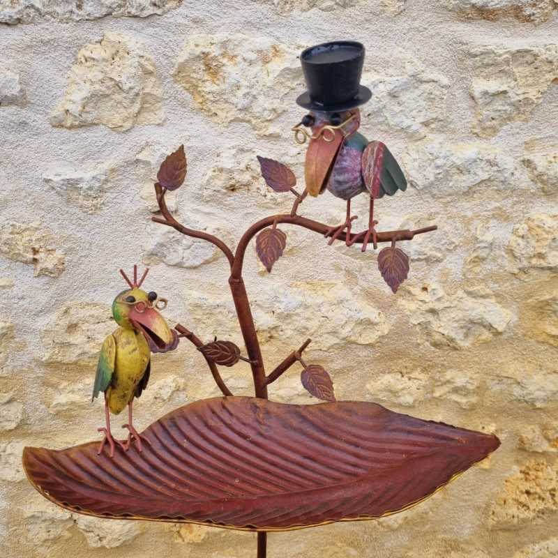 Bain d'oiseau sur pic en fer oiseaux colorés ,mangeoire H127 cm