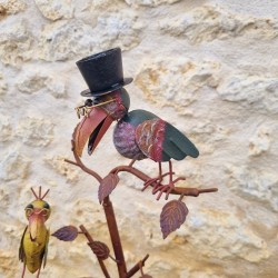 Bain d'oiseau sur pic en fer oiseaux colorés ,mangeoire H127 cm