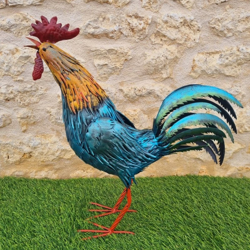 Coq très coloré en fer H57cm