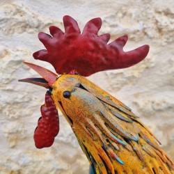 Coq très coloré en fer H57cm