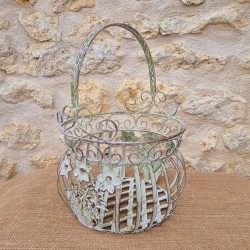 Panier en fer vert beige marron