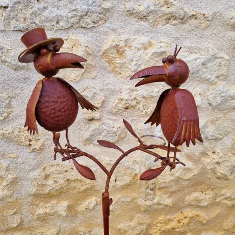Pluviomètre corbeaux métal rouille 127 cm | Lézard Jardin.