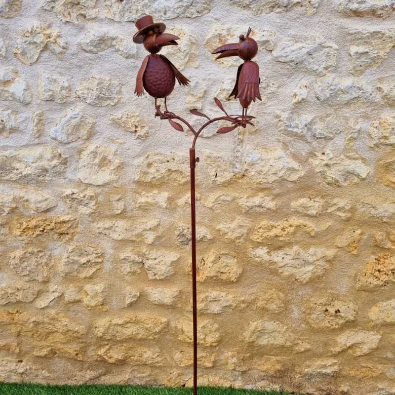 Pluviomètre corbeaux métal rouille 127 cm | Lézard Jardin.