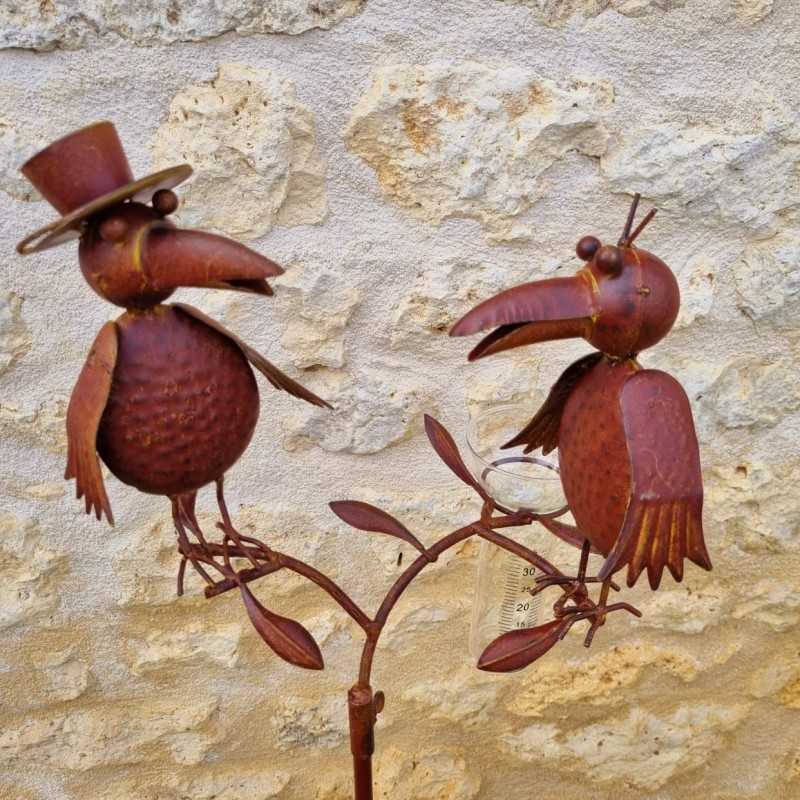 Pluviomètre corbeaux métal rouille 127 cm | Lézard Jardin.