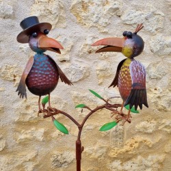 Pluviomètre décoratif corbeaux colorés 127 cm entonnoir en verre gradué déco de jardin métal 39,90 € LEZARD DU JARDIN