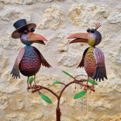 Pluviomètre décoratif corbeaux colorés 127 cm entonnoir en verre gradué déco de jardin métal 39,90 € LEZARD DU JARDIN