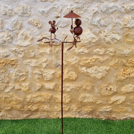 Pluviomètre à piquer motif chat et souris Tuteur Plante Décoration de Jardin en Fer Patiné et entonnoir Tube en Verre 39,90 € L