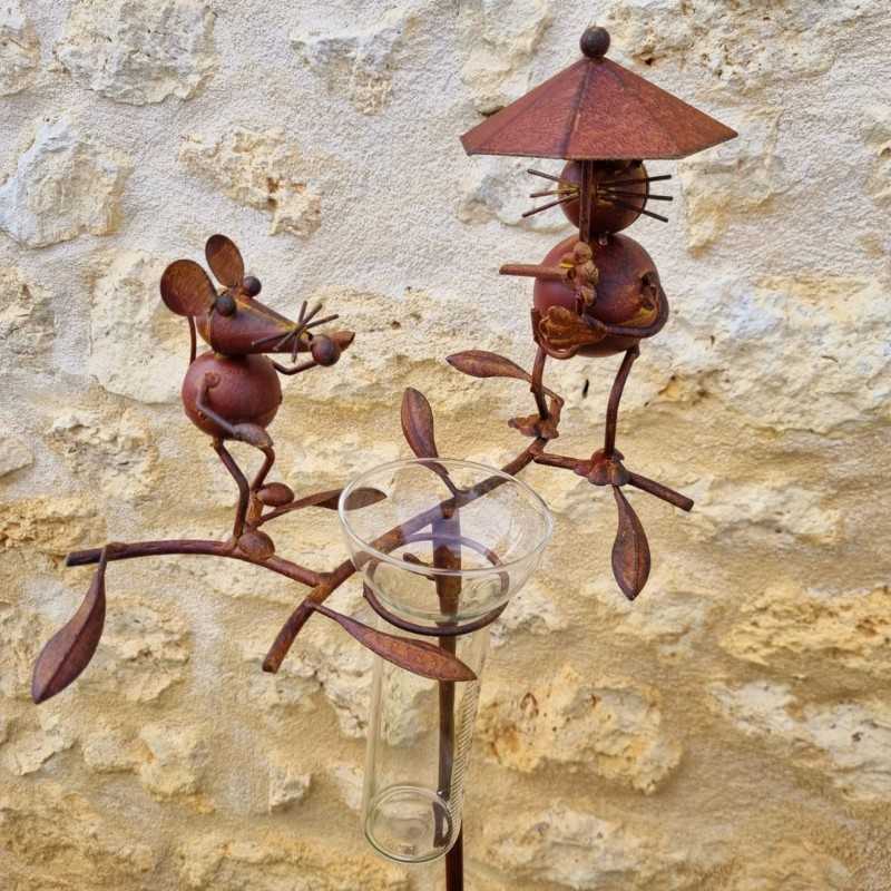 Pluviomètre chat souris métal H117 cm | -Lézard du Jardin.