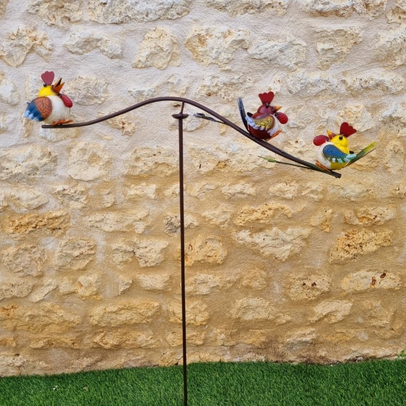 Pic Tuteur Mobile de Jardin Motif Poules Hauteur 130 cm