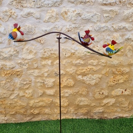 Pic Tuteur Mobile de Jardin Motif Poules Hauteur 130 cm