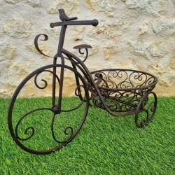 Porte plante tricycle marron panier bas