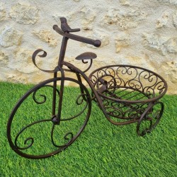 Porte plante tricycle marron panier bas