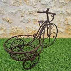 Porte plante tricycle marron panier bas