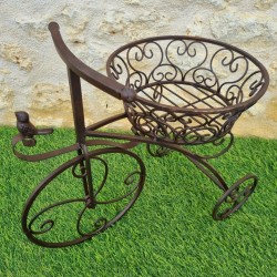 Porte plante tricycle marron panier haut