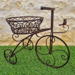 Porte plante tricycle marron panier haut