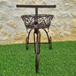 Porte plante tricycle marron panier haut